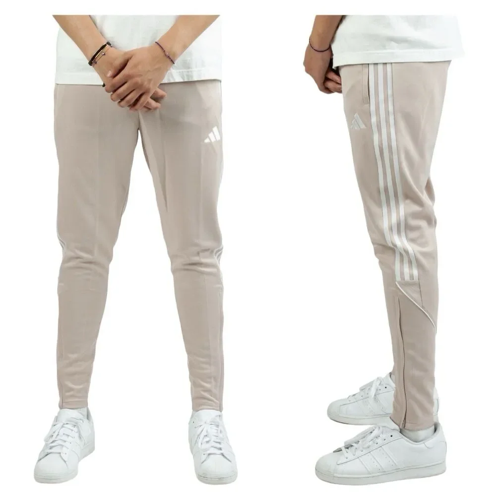 adidas Men's Beige Sweatpants with White Stripes